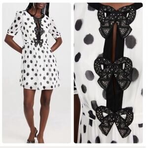 Saloni Jamie Silk Polka Dot Rhinestone Bow Mini Dress white black size US 4
